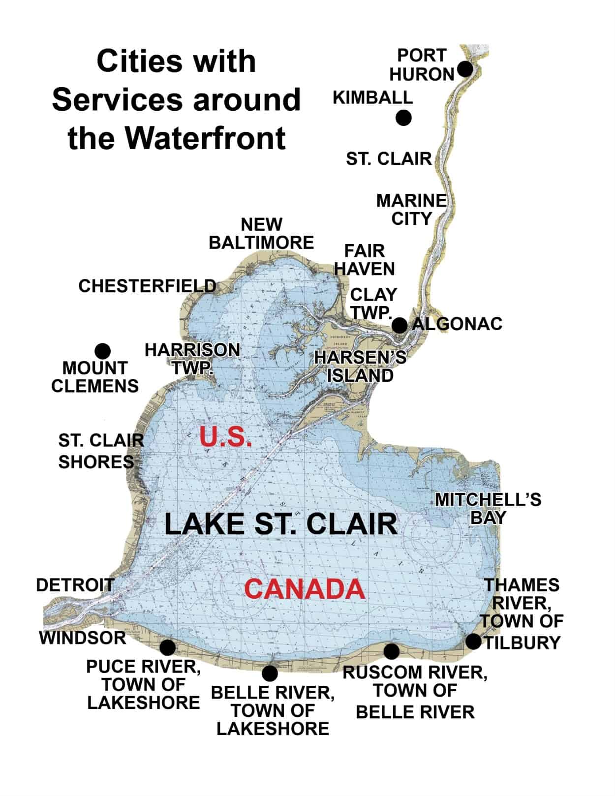 Map of Lake St. Clair with City Names