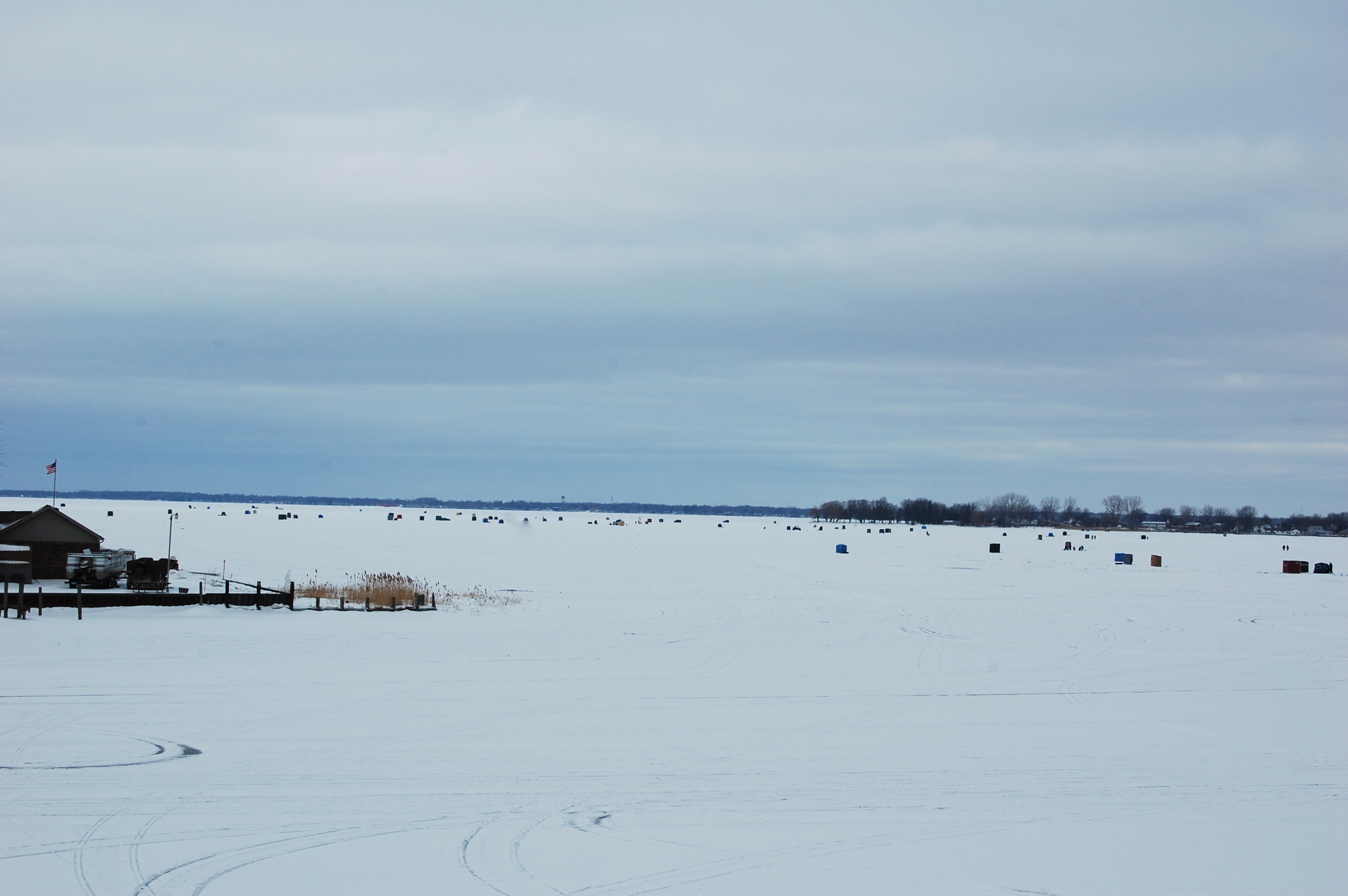 Lots of Ice Fishermen way out near the Fair Haven Point